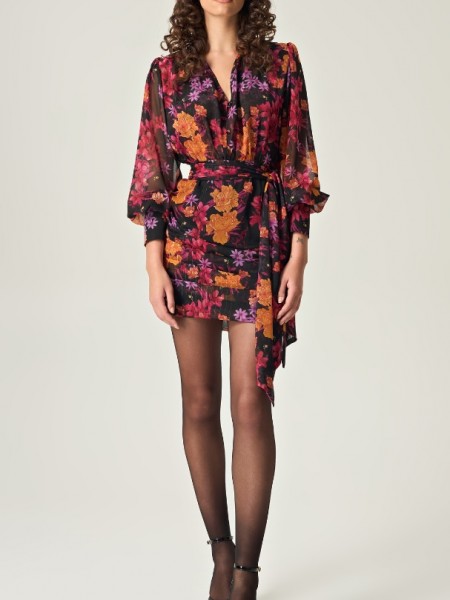HARVEST BLOOM MINI DRESS WITH GOLD DETAILS