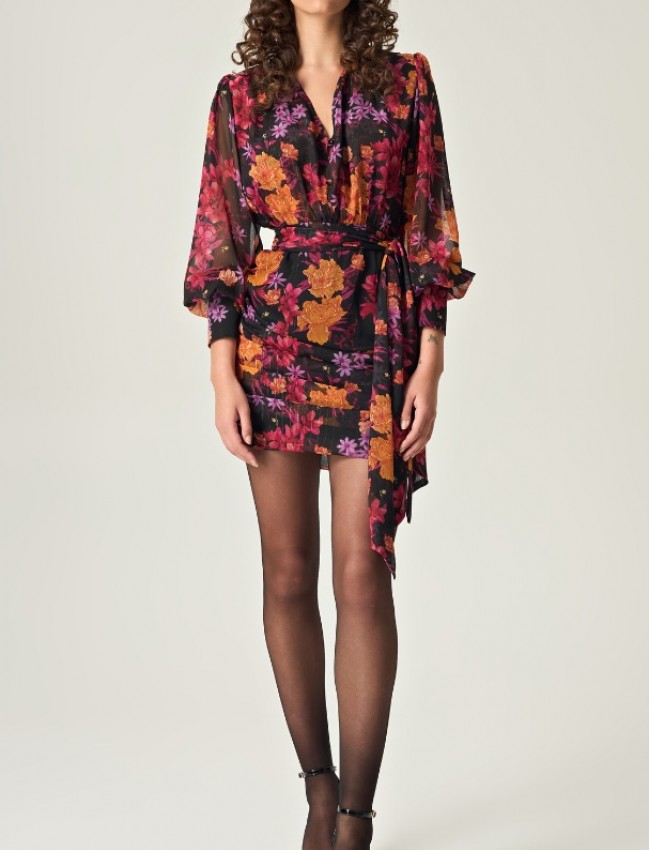 HARVEST BLOOM MINI DRESS WITH GOLD DETAILS