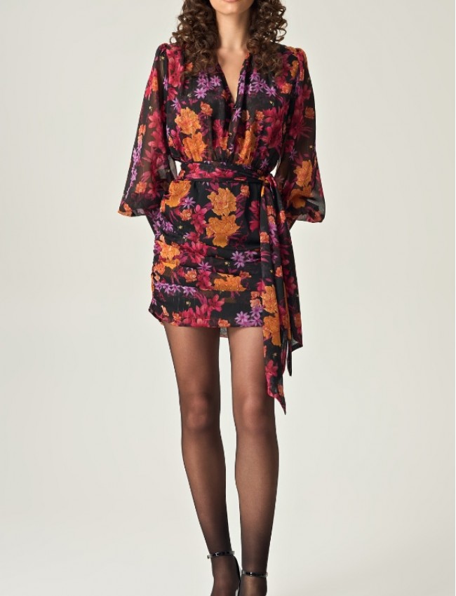 HARVEST BLOOM MINI DRESS WITH GOLD DETAILS