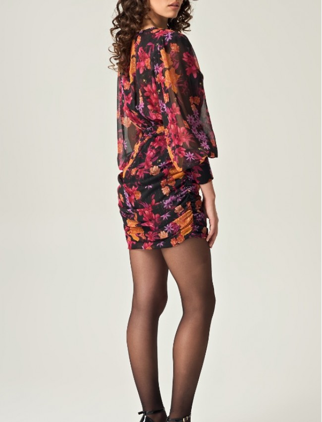 HARVEST BLOOM MINI DRESS WITH GOLD DETAILS