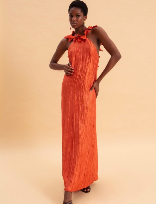 GOLDEN HOUR MAXI SHIMMERING PLEATED DRESS