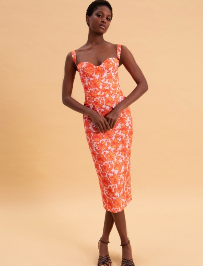 CORAL HIBISCUS MIDI DRESS