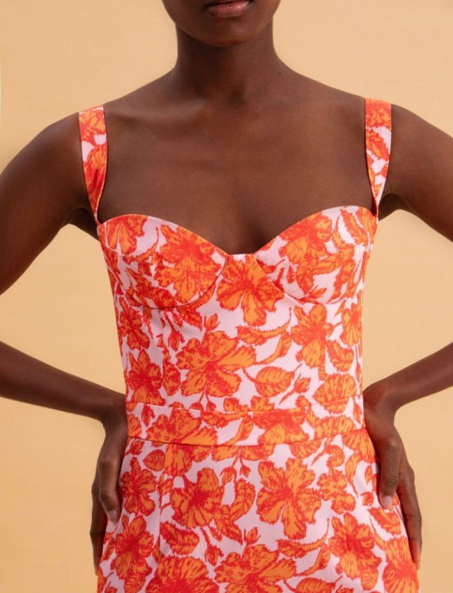 CORAL HIBISCUS MIDI DRESS