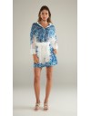 Floral printed μπλε μακρυμάνικο μακρύ πουκάμισο Eveleya
