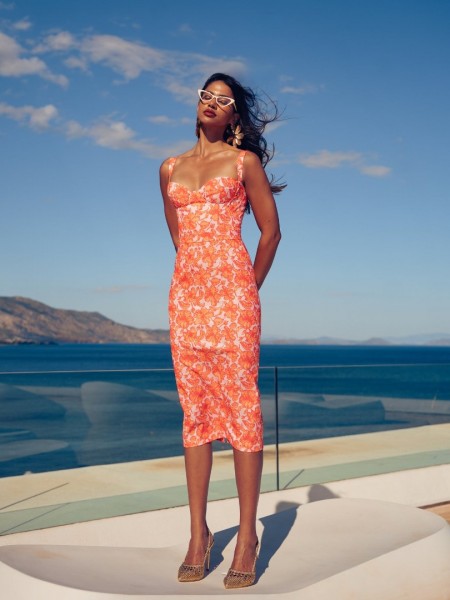 CORAL HIBISCUS MIDI DRESS