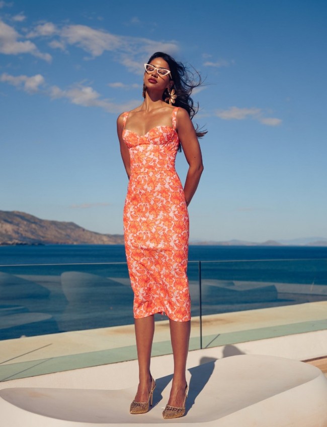 CORAL HIBISCUS MIDI DRESS
