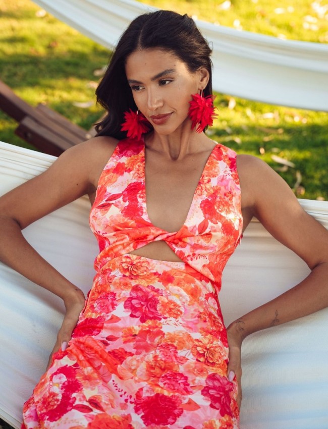 SUNSET DREAM MIDI SATIN DRESS