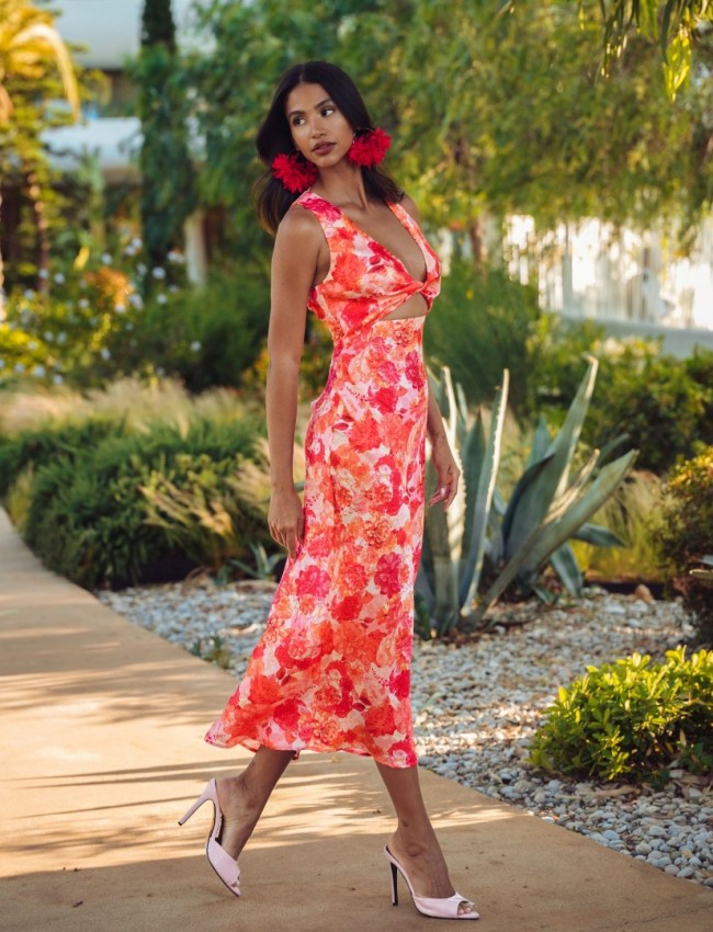 SUNSET DREAM MIDI SATIN DRESS