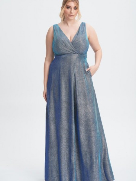 Μπλε αμάνικο φόρεμα με lurex λεπτομέρειες, κρουαζέ λαιμόκοψη και κλείσιμο με φερμουάρ στη V-πλάτη For You Fashion