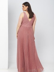 Πούδρα lurex αμάνικο maxi φόρεμα με πλισέ φούστα For you fashion