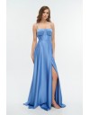 Light blue αμάνικο maxi σατέν φόρεμα σε κλος γραμμή, με εφαρμοστό μπούστο, αποσπώμενες τιράντες και ρυθμιζόμενα κορδόνια στην πλάτη For you fashion
