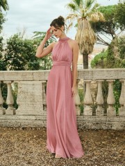 Old pink αμάνικο maxi φόρεμα με glitter, σε κλος γραμμή, με κλειστή στρογγυλή λαιμόκοψη, παρτούς ώμους και κλείσιμο με φερμουάρ και φιόγκο ψηλά στην πλάτη For you fashion