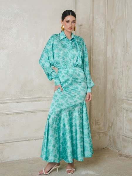 KIMMY AQUA SATIN MAXI SKIRT IRAIDA 
