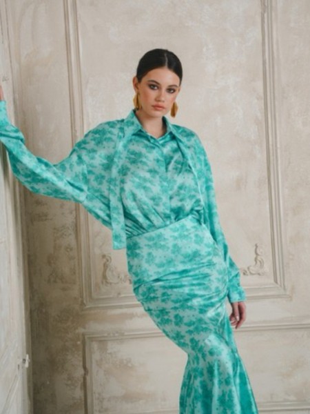 KIMΜΥ AQUA SATIN SHIRT IRAIDA 
