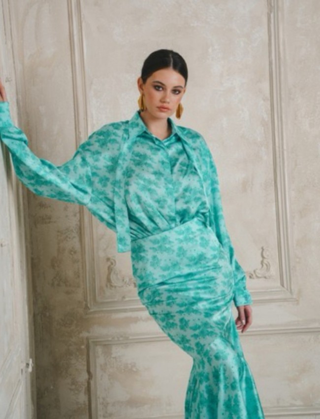 KIMΜΥ AQUA SATIN SHIRT IRAIDA 