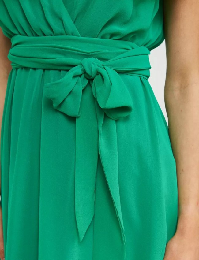 Πράσινο αμάνικο κρουαζέ κοντό φόρεμα σε ελαφρώς κλος γραμμή, κορδόνι ψηλά στην πλάτη και αποσπώμενη ζώνη Lynne 
