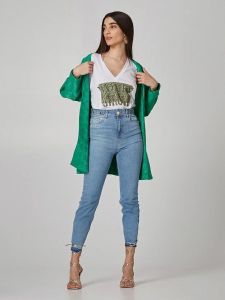 Light blue jean ψηλόμεσο ελαστικό παντελόνι με διακοσμητικά χρυσά τρουκς Lynne