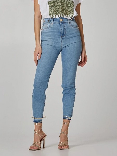 Light blue jean ψηλόμεσο ελαστικό παντελόνι με διακοσμητικά χρυσά τρουκς Lynne