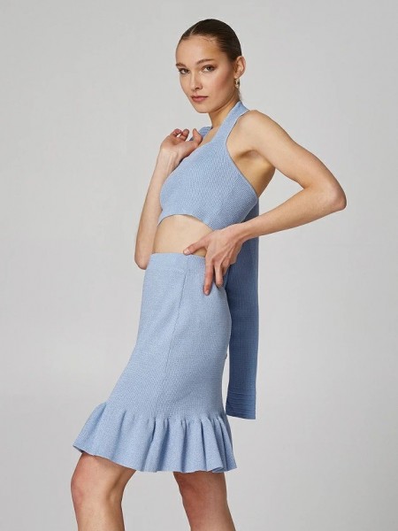 Σιελ αμάνικο πλεκτό cropped top με lurex στην ύφανση και στρογγυλή λαιμόκοψη Lynne