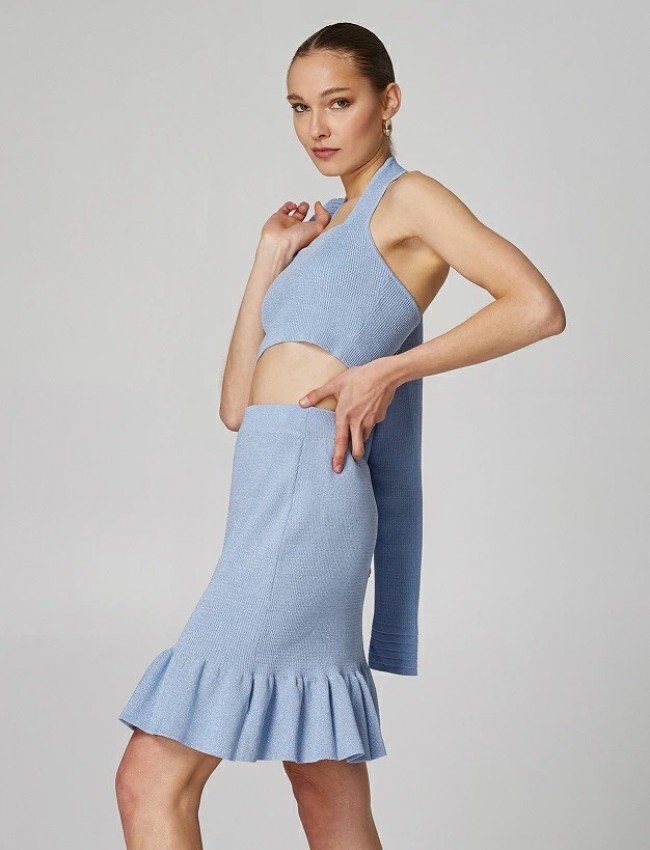 Σιελ αμάνικο πλεκτό cropped top με lurex στην ύφανση και στρογγυλή λαιμόκοψη Lynne