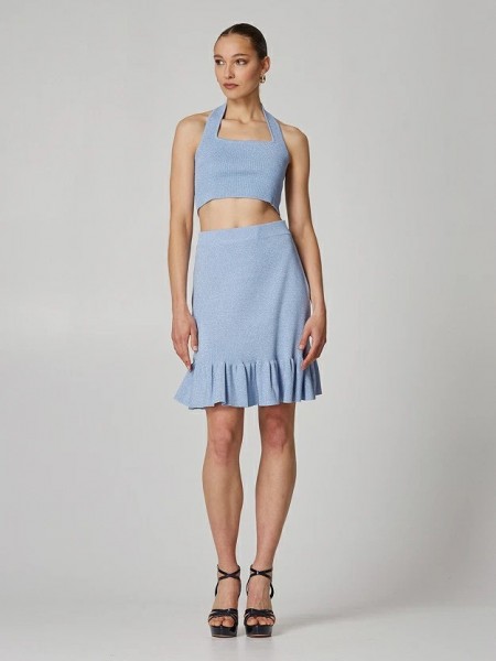 Σιελ αμάνικο πλεκτό cropped top με lurex στην ύφανση και στρογγυλή λαιμόκοψη Lynne