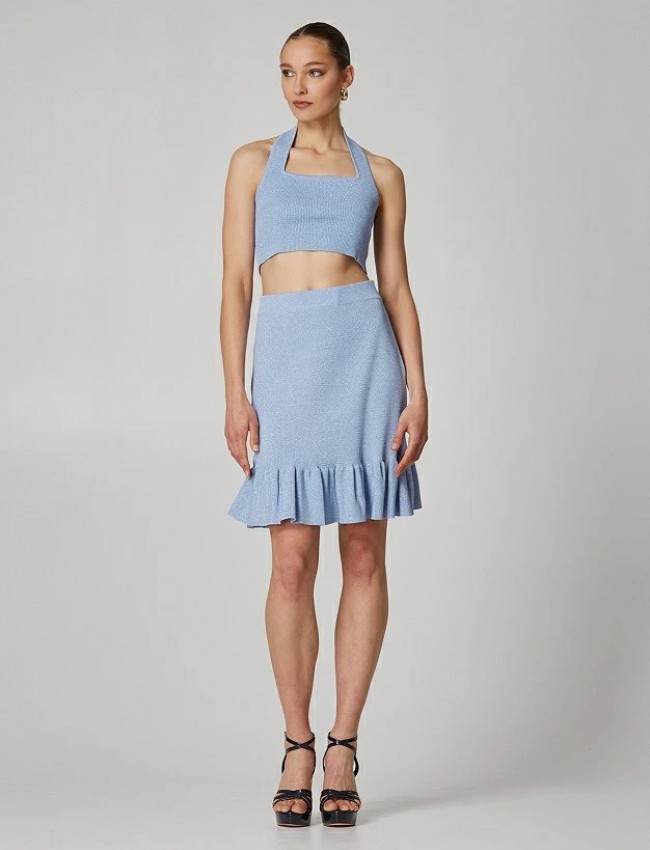 Σιελ αμάνικο πλεκτό cropped top με lurex στην ύφανση και στρογγυλή λαιμόκοψη Lynne