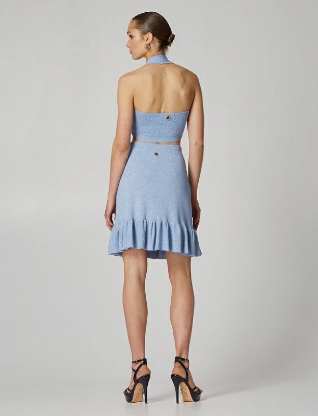 Σιελ αμάνικο πλεκτό cropped top με lurex στην ύφανση και στρογγυλή λαιμόκοψη Lynne
