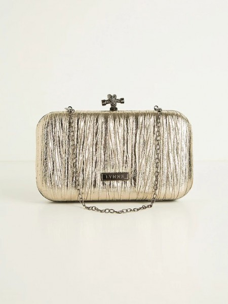 Μπρονζέ τσάντα clutch με μεταλλικές λεπτομέρειες, εσωτερική φόδρα και αποσπώμενη αλυσίδα ώμου και χειρός Lynne