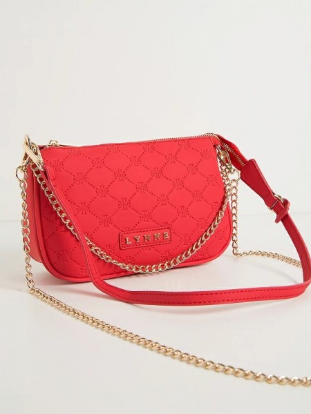 Κόκκινη shoulder bag με mongram print, λεπτομέρεια αλυσίδας, κλείσιμο με φερμουάρ και μακριά αποσπώμενη αλυσίδα Lynne