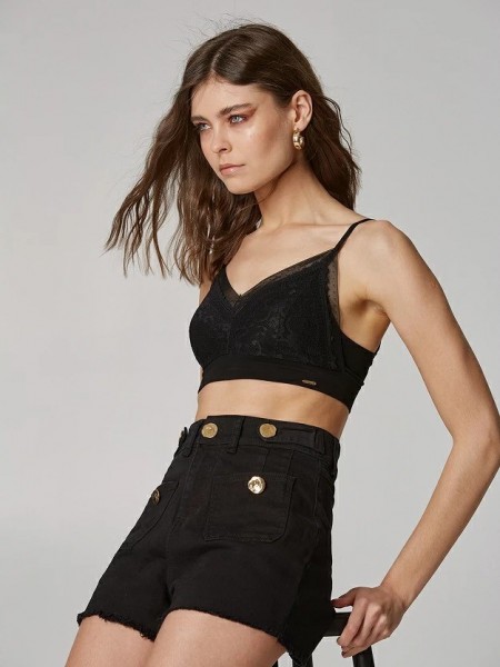 Μαύρο δαντελένιο bralette με συνδυασμό υφασμάτων, ρυθμιζόμενες τιράντες και ελαστικό τελείωμα Lynne