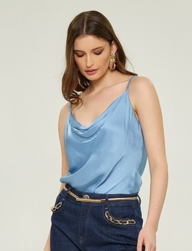 Σιελ σατέν lingerie σε μεσάτη γραμμή και ντραπέ λαιμόκοψη μπροστά Lynne