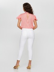 Λευκό jean ψηλόμεσο ελαστικό skinny παντελόνι με χρυσές αλυσίδες στις τσέπες Lynne