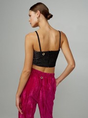 Μαύρο αμάνικο cropped top βελουτέ ριγέ με gliter και κλείσιμο με φερμουάρ στο πίσω μέρος Lynne