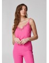Φούξια αμάνικη μπλούζα lingerie με ρυθμιζόμενες τιράντες, V-λαιμόκοψη και λεπτομέρειες δαντέλας Lynne