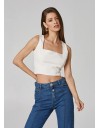 Εκρού cropped top αμάνικο με φαρδιά τιράντα και τετράγωνη λαιμόκοψη Lynne