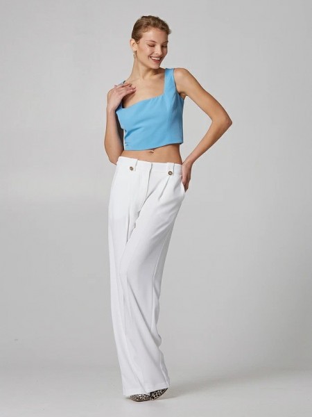 Γαλάζιο  cropped top αμάνικο με φαρδιά τιράντα και τετράγωνη λαιμόκοψη Lynne
