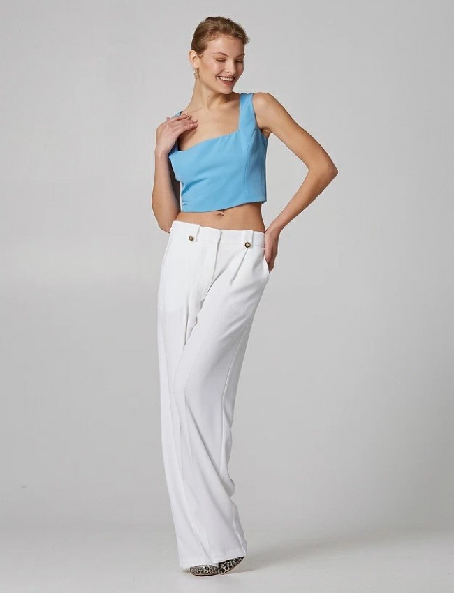 Γαλάζιο  cropped top αμάνικο με φαρδιά τιράντα και τετράγωνη λαιμόκοψη Lynne