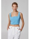 Γαλάζιο  cropped top αμάνικο με φαρδιά τιράντα και τετράγωνη λαιμόκοψη Lynne