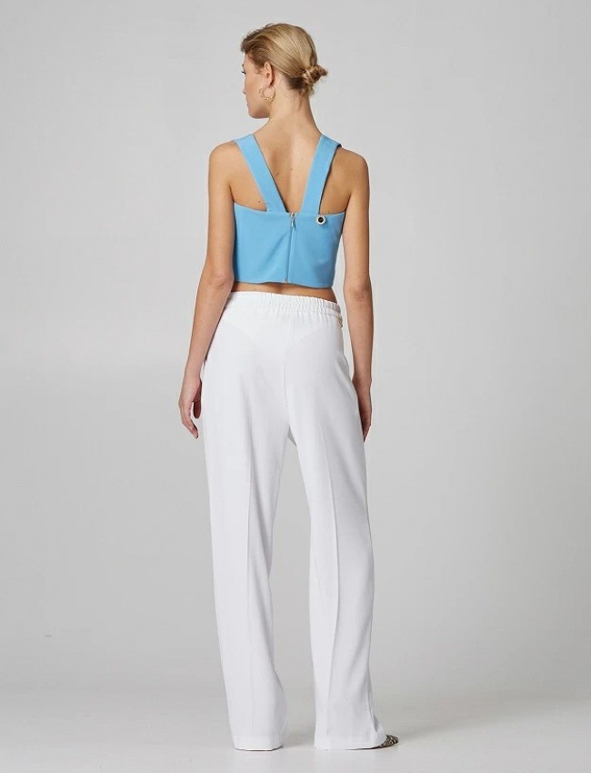 Γαλάζιο  cropped top αμάνικο με φαρδιά τιράντα και τετράγωνη λαιμόκοψη Lynne