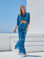 Zebra printed μπλε ψηλόμεση παντελόνα με φαρδιά μπάσκα στη μέση Lynne