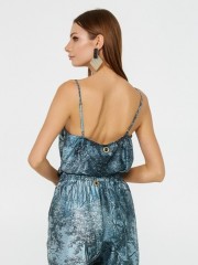 Εμπριμέ γκρι σατέν lingerie με τύπωμα «δάσος» , σε μεσάτη γραμμή και ντραπέ λαιμόκοψη μπροστά Lynne