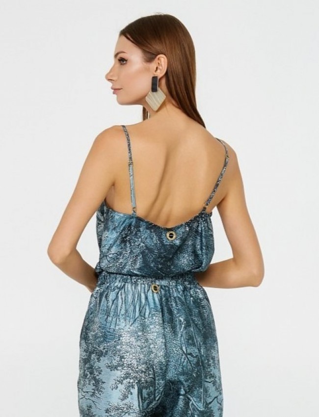 Εμπριμέ γκρι σατέν lingerie με τύπωμα «δάσος» , σε μεσάτη γραμμή και ντραπέ λαιμόκοψη μπροστά Lynne