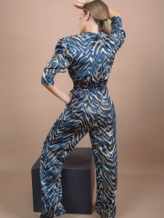 Animal printed μπλε ψηλόμεση παντελόνα με μικρό λάστιχο στην μέση, κορδόνι μπροστά και πλαϊνές τσέπες Lynne