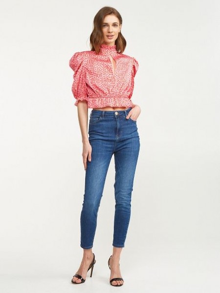 Light blue high-waisted skinny jean σε ελαστικό ύφασμα και animal διακοσμητικό πίσω στη μέση Lynne