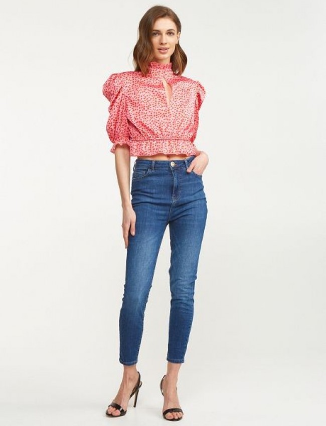 Light blue high-waisted skinny jean σε ελαστικό ύφασμα και animal διακοσμητικό πίσω στη μέση Lynne
