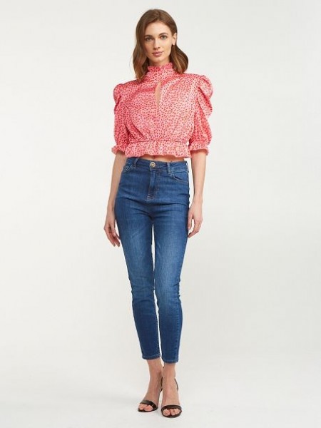 Light blue high-waisted skinny jean σε ελαστικό ύφασμα και animal διακοσμητικό πίσω στη μέση Lynne