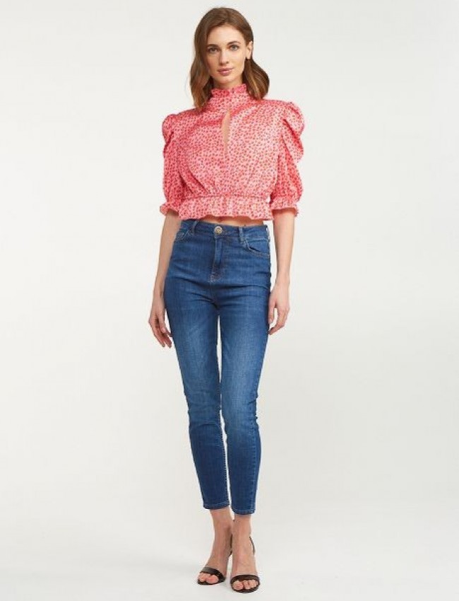 Light blue high-waisted skinny jean σε ελαστικό ύφασμα και animal διακοσμητικό πίσω στη μέση Lynne