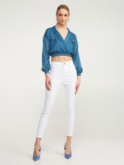 Λευκό high-waisted skinny jean σε ελαστικό ύφασμα και χρυσό διακοσμητικό πίσω στη μέση Lynne