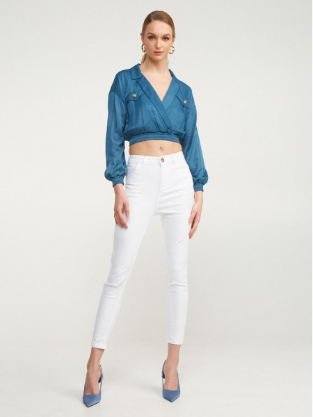 Λευκό high-waisted skinny jean σε ελαστικό ύφασμα και χρυσό διακοσμητικό πίσω στη μέση Lynne