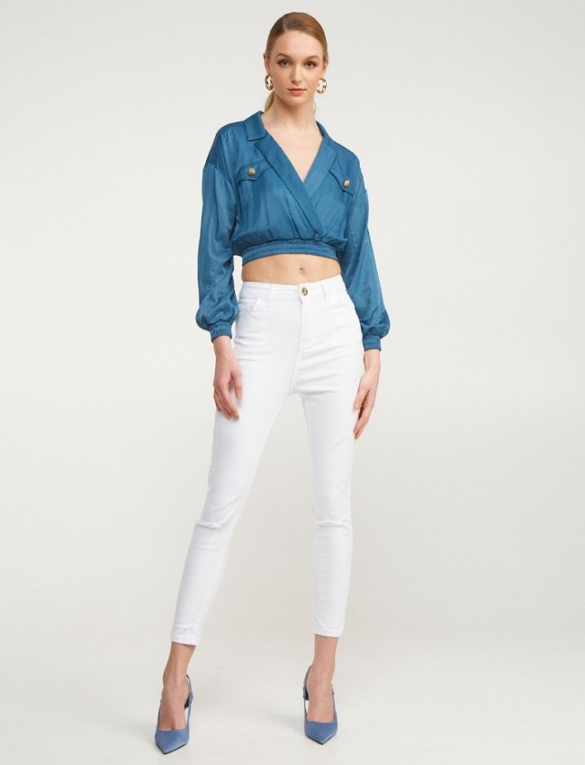 Λευκό high-waisted skinny jean σε ελαστικό ύφασμα και χρυσό διακοσμητικό πίσω στη μέση Lynne